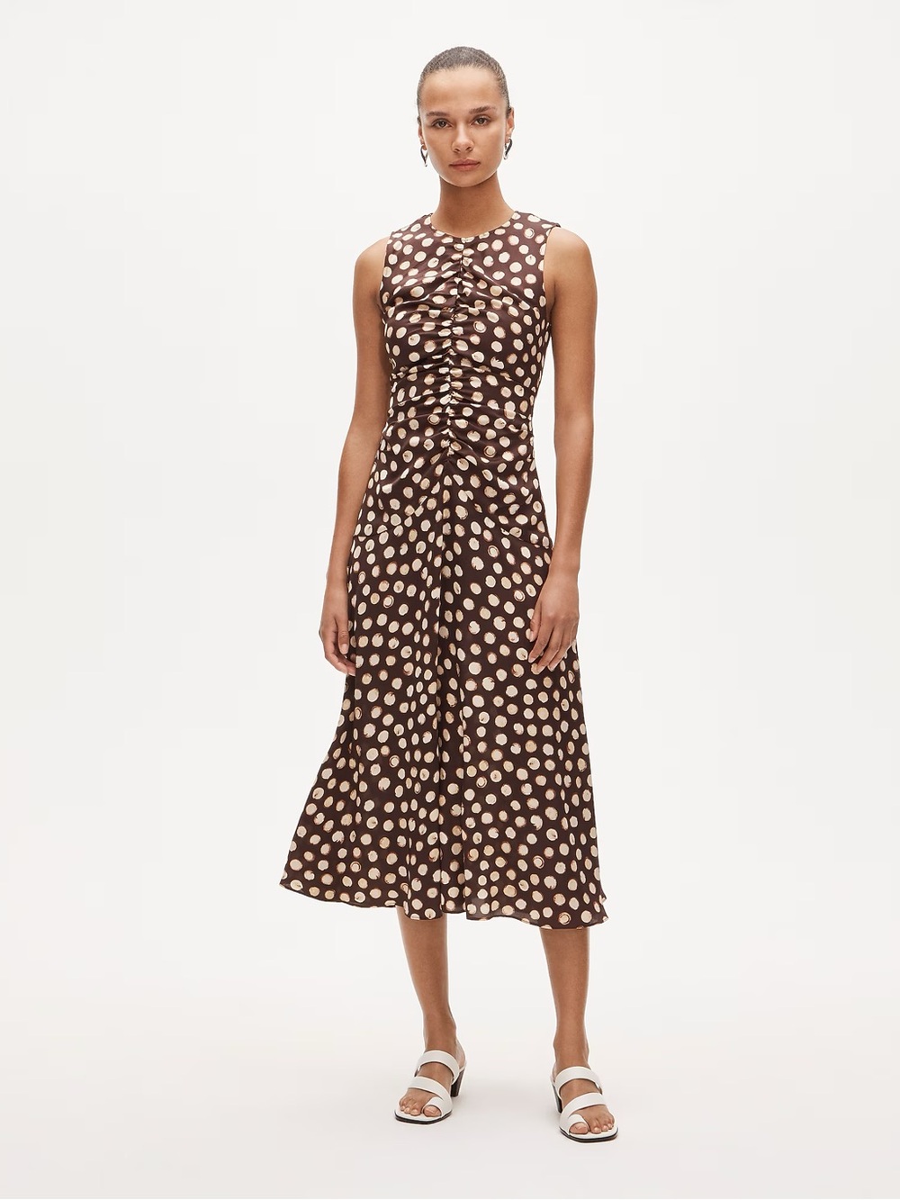 J. Crew Brown Midi Dress with Cream Polka Dots
